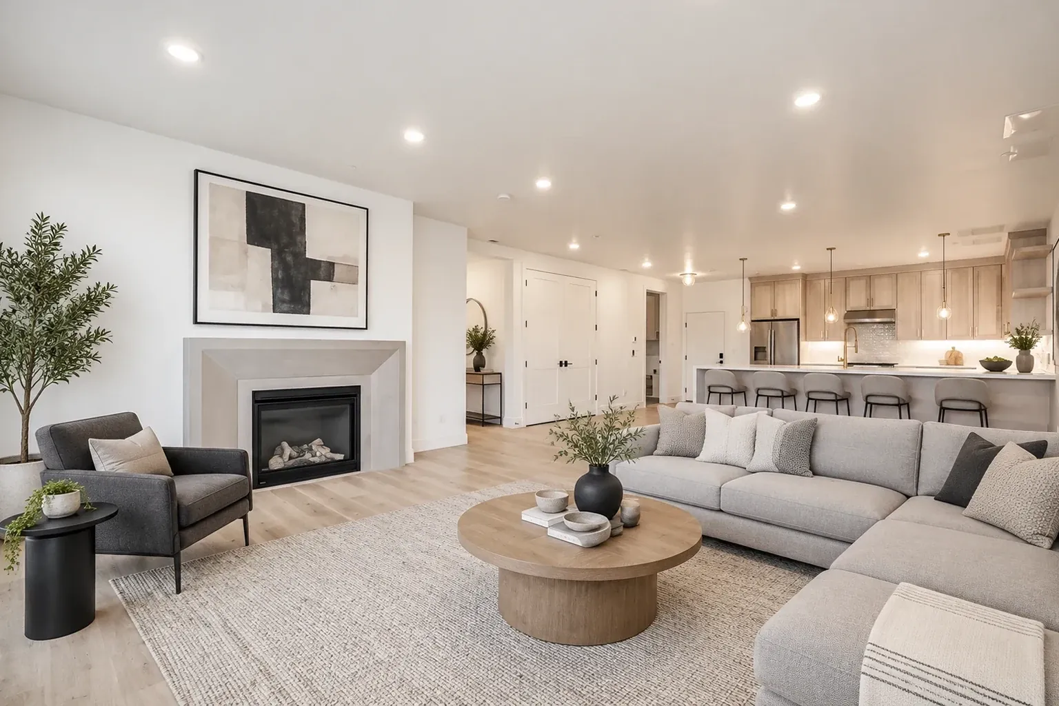 A living room staged in the Modern style